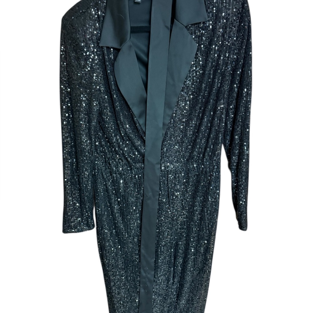 INC Black Sequin Evening Jumpsuit with Satin Lapel